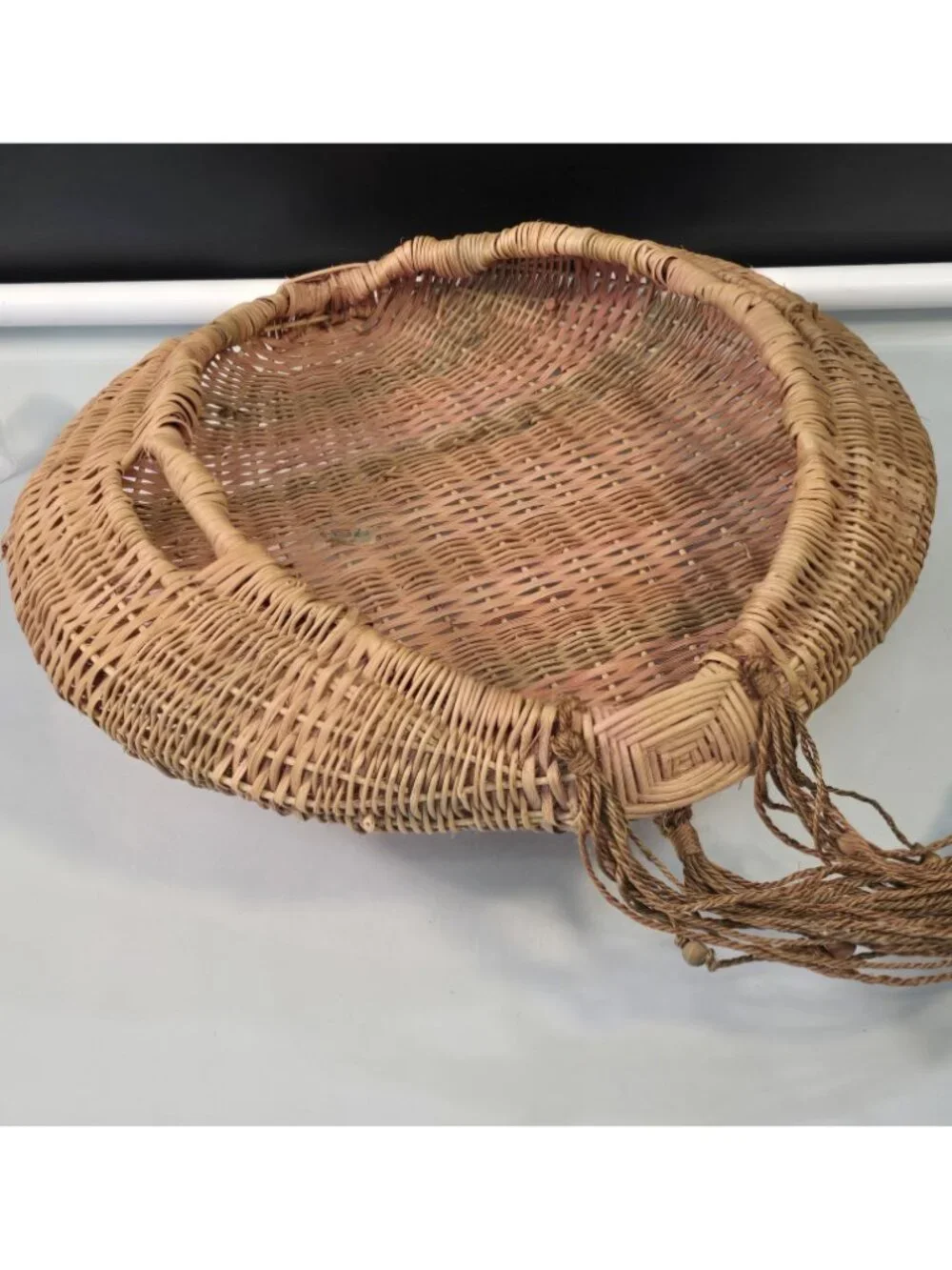 MCM Vintage Rosenthal Netter Woven Wicker Straw Basket Large Boho Southwestern